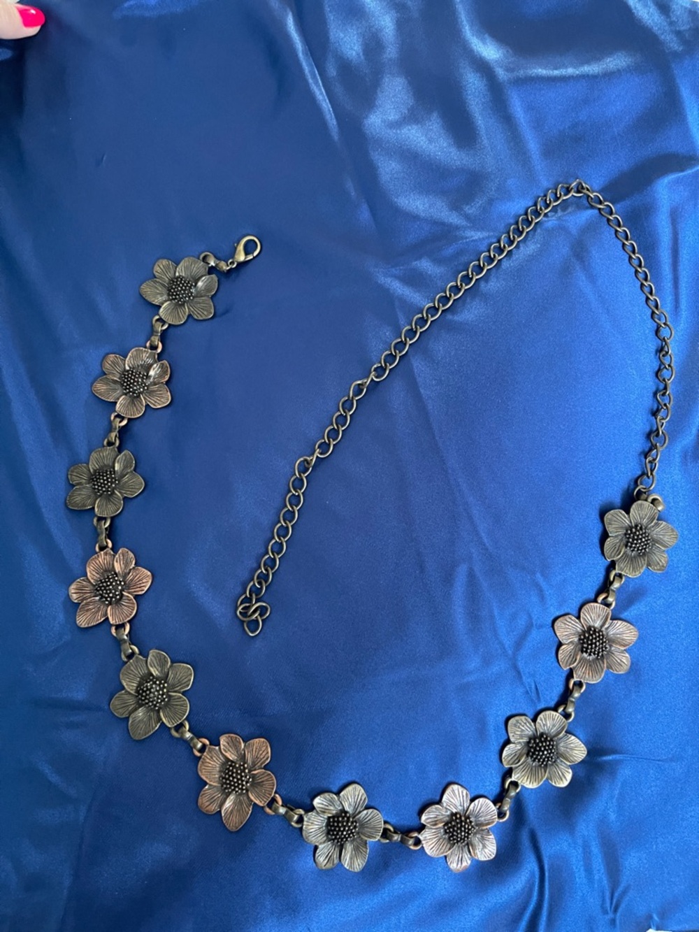 Floral Metal Link Belt  - Antique Silver